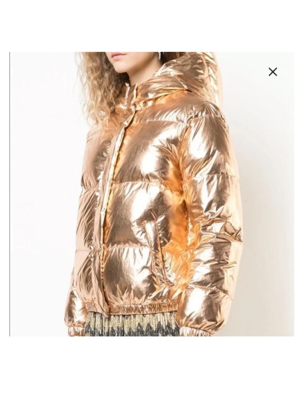Alice + Olivia Metallic Rose Gold Down filled Hooded Puffer Jacket